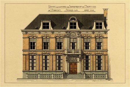 HUA-216258-Opstand van de voorgevel van het huis Janskerkhof 12 te Utrecht