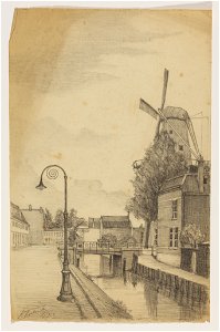 HUA-206618-Gezicht op de Gruttersdijk en de Oosterstroom te Utrecht met op de achtergrond de molen Rijn en Zon Adelaarstraat 30 
