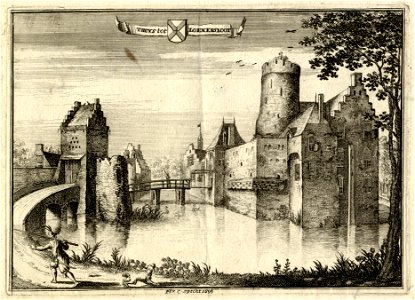 HUA-201541-Gezicht op het omgrachte kasteel Loenersloot uit het zuidwesten met links het poortgebouw de toegang tot de voorburchtNB Dit kasteel heeft tegenwoordi