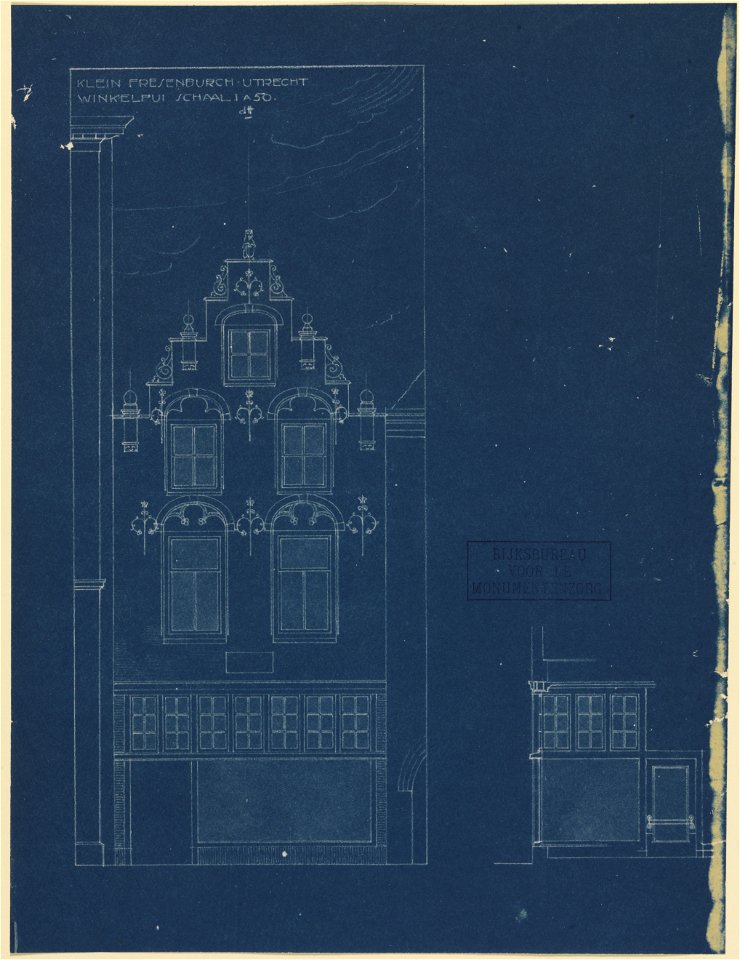 HUA-206809-Opstand van de voorgevel van het huis Klein Fresenburg aan de Oudegracht te UtrechtNB Het huis Klein Fresenburg heeft sinds 1917 het adres Oudegracht 