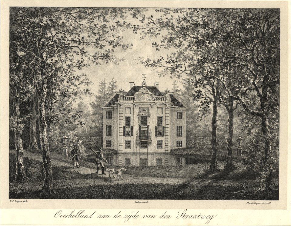 HUA-201768-Gezicht op de achtergevel van het huis Over Holland en de omringende landschapstuin aan de Vecht bij Nieuwersluis Het huis Over Holland heeft thans he