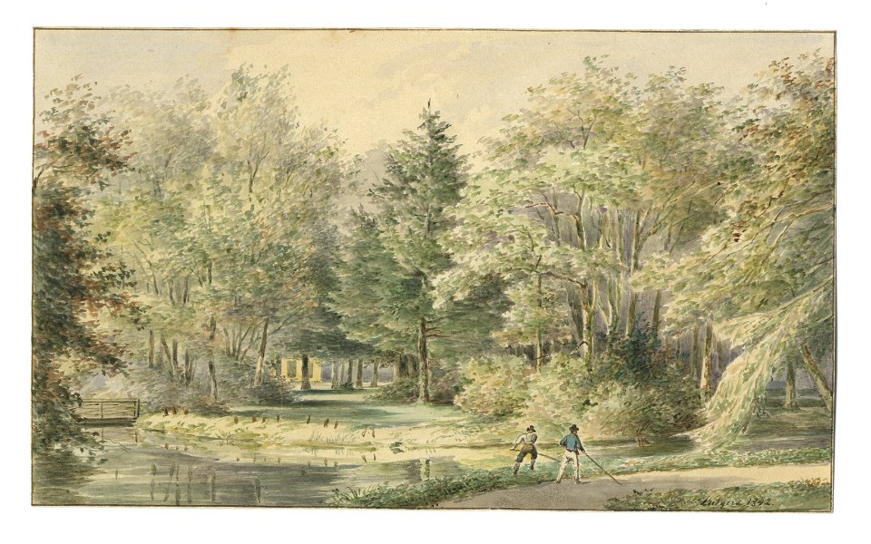 HUA-201718-Gezicht in het park van het landgoed Oostbroek bij De Bilt met links de vijver
