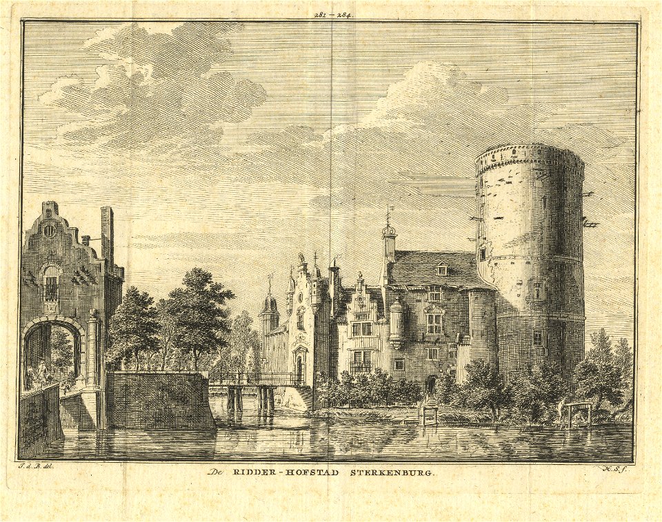 HUA-201917-Gezicht op het kasteel Sterkenburg te Driebergen uit het zuidoosten met links het poortgebouw dat toegang gaf tot de voorburchtNB De gemeenten Drieber