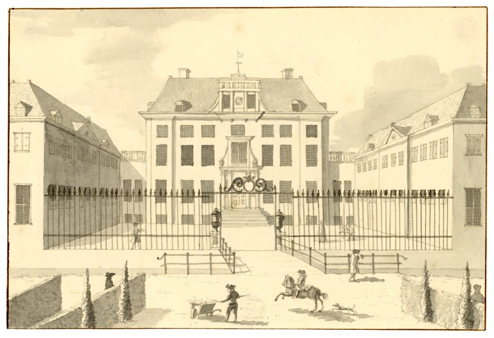 HUA-202123-Gezicht op de voorgevel van het slot te Zeist met de beide zijvleugels