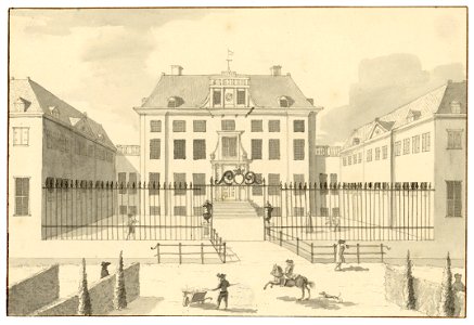 HUA-202123-Gezicht op de voorgevel van het slot te Zeist met de beide zijvleugels