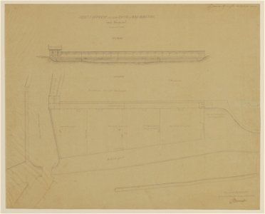 HUA-216691-Plattegrond en opstand van het ontwerp voor een zwembad met overdekt perron in de Biltsche Grift aan de Blauwkapelseweg terrein Gasfabriek te Utrecht