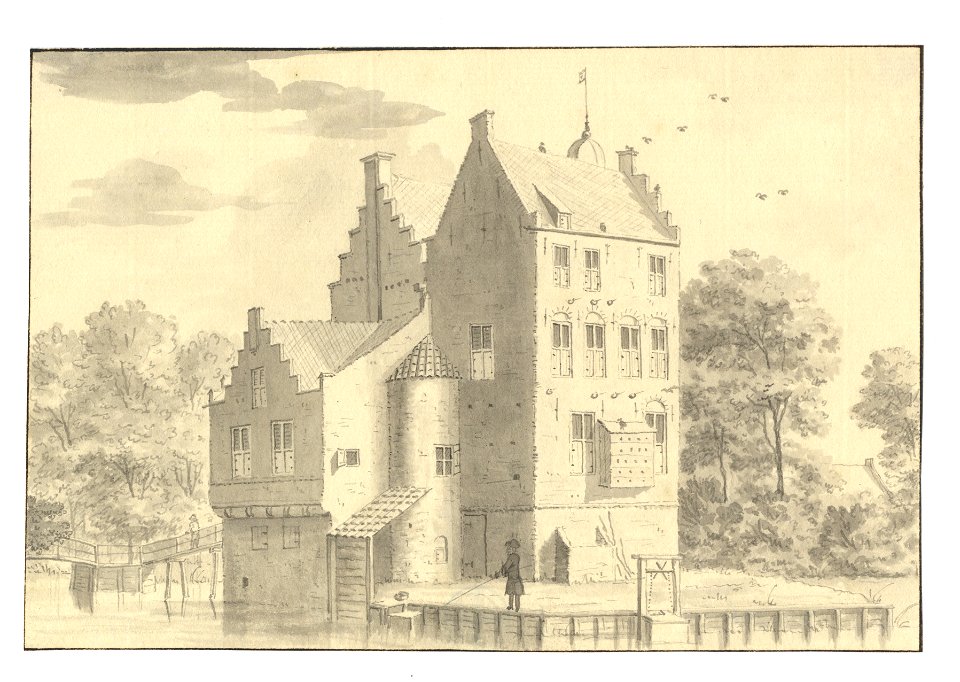 HUA-201726-Gezicht op de achter en zijgevel van het kasteel Oudaen bij Breukelen uit het noorden