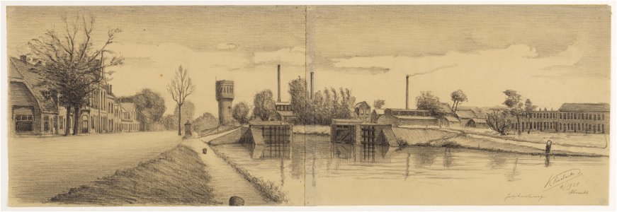 HUA-28181-Gezicht op de Jutfaseweg en de Vaartsche Rijn te Utrecht ter hoogte van de Waalstraat uit het zuiden met rechts Hoograven en op de achtergrond de wate