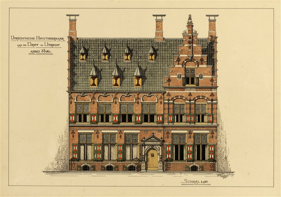 HUA-216245-Opstand van de voorgevel van het huis Drift 17 te Utrecht in gebruik bij de Utrechtse Hypotheekbank