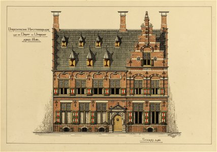 HUA-216245-Opstand van de voorgevel van het huis Drift 17 te Utrecht in gebruik bij de Utrechtse Hypotheekbank