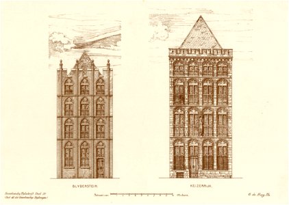 HUA-202650-Opstand van de gereconstrueerde voorgevel van het huis Blijdenstein Oudegracht 158 links en van het huis Keizerrijk Oudegracht 160 te Utrecht rechts 