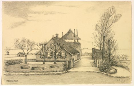 HUA-206406-Gezicht vanaf de Inundatiekade te Utrecht op de voor en de zijgevel van de boerderij Zeldenrust uit het zuidwesten
