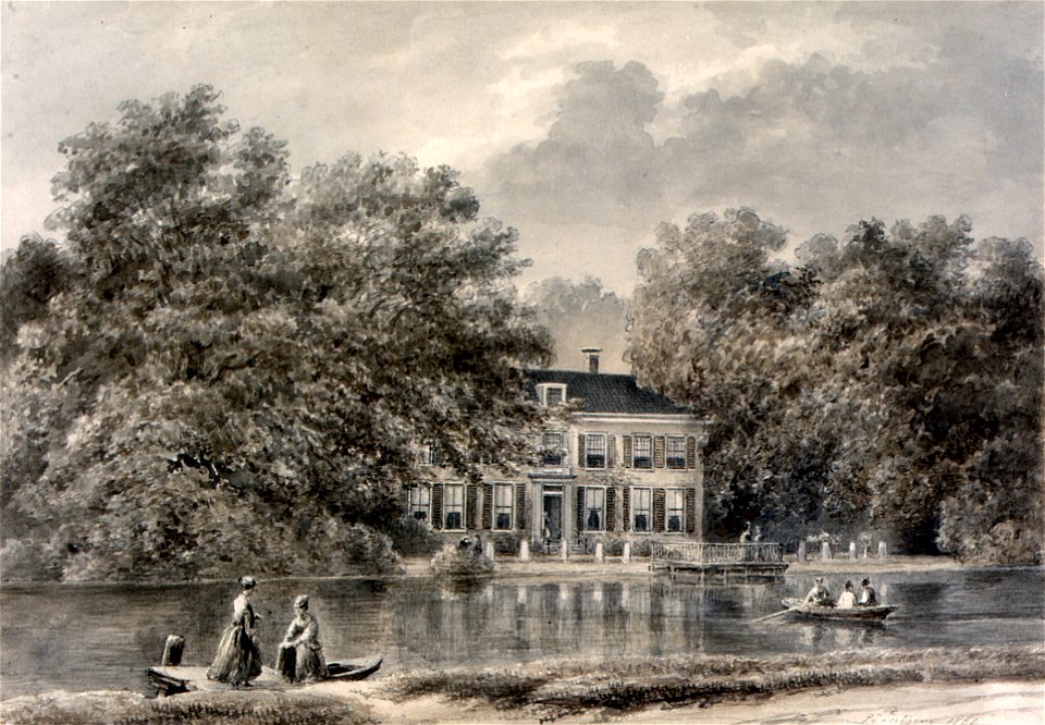 HUA-26200-Gezicht op de voorgevel van het huis Hoffwerk bij Breukelen uit het zuidoosten met op de voorgrond de Vecht