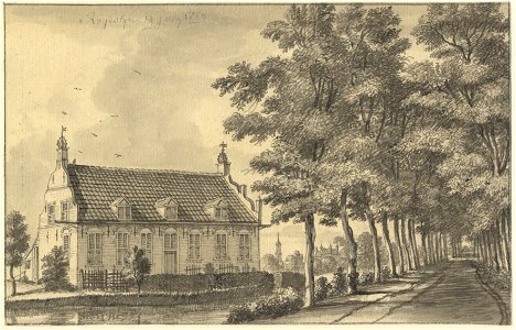 HUA-201847-Gezicht op de zij en de voorgevel van het huis Rhodestein bij AmerongenNB Het huis Rhodestein Royestein lag aan de Rijndijk tussen het kasteel Amerong