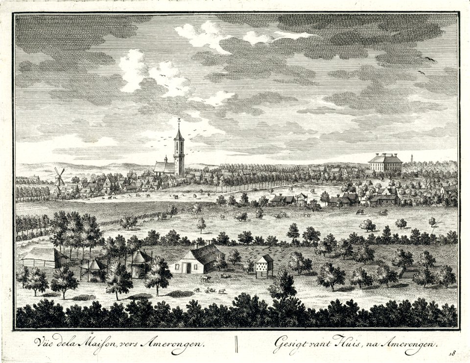 HUA-202187-Gezicht vanuit het kasteel Zuilenstein bij Amerongen in de richting van Amerongen met rechts het kasteel Amerongen uit het noordwesten