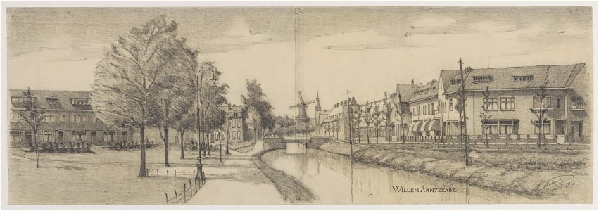 HUA-28106-Gezicht op de Willem Arntszkade te Utrecht uit het noordoosten met de Willem van Noortbrug en links het Willem van Noortplein. Free illustration for personal and commercial use.