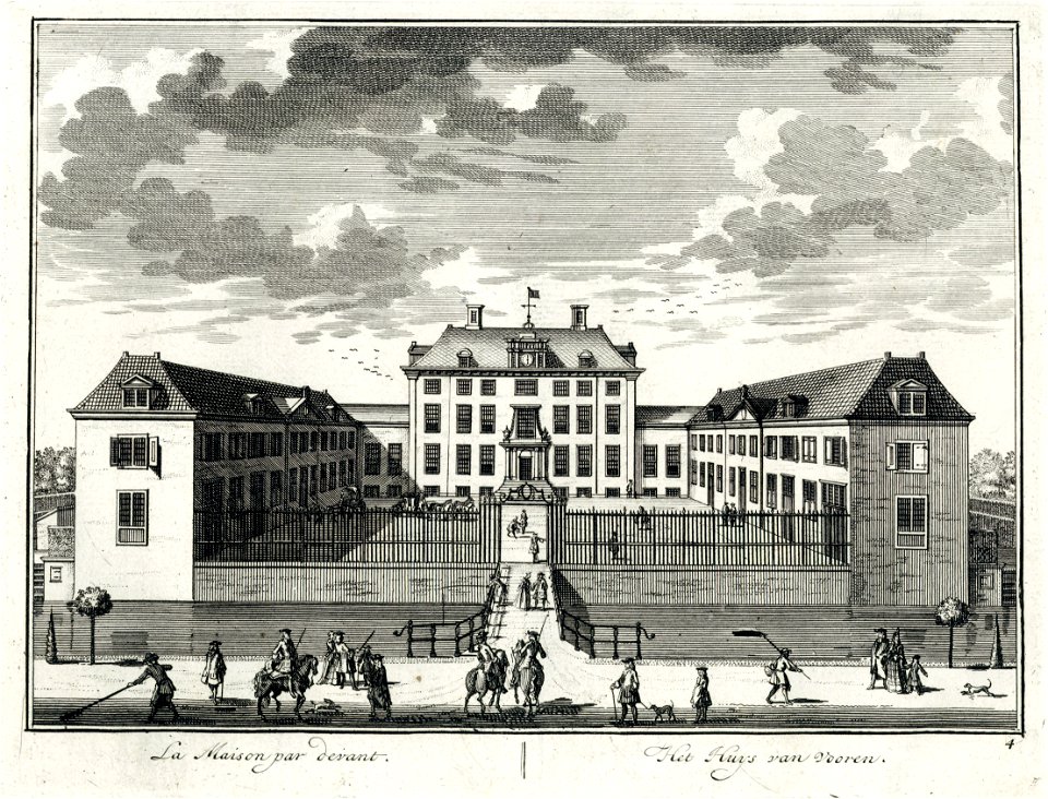 HUA-202199-Gezicht op de voorgevel van het slot te Zeist met de beide zijvleugels uit het noordoosten