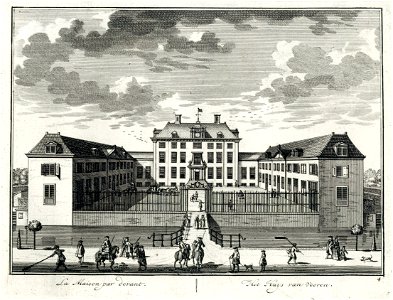 HUA-202199-Gezicht op de voorgevel van het slot te Zeist met de beide zijvleugels uit het noordoosten