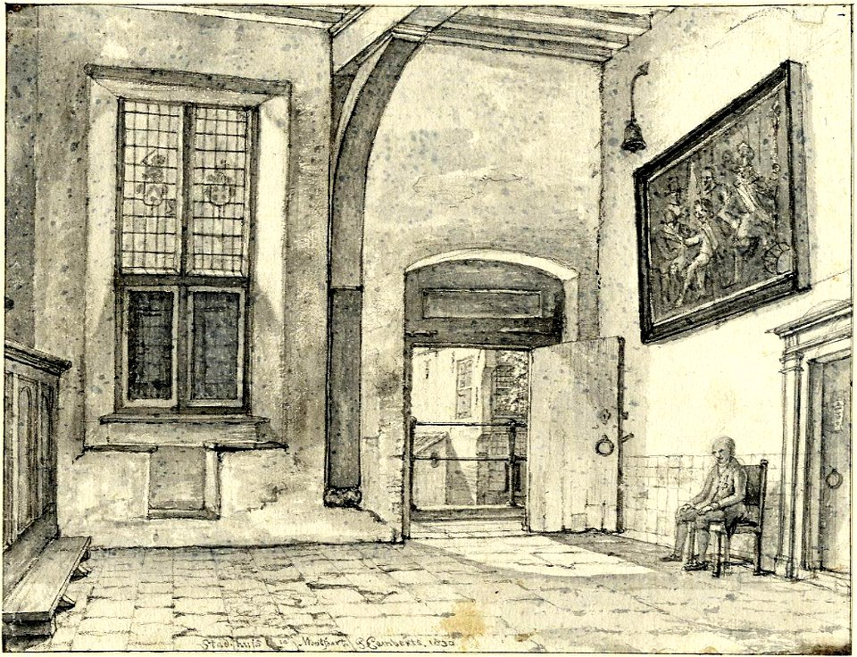 HUA-206102-Interieur van het stadhuis te Montfoort de hal gezien in de richting van de openstaande voordeur