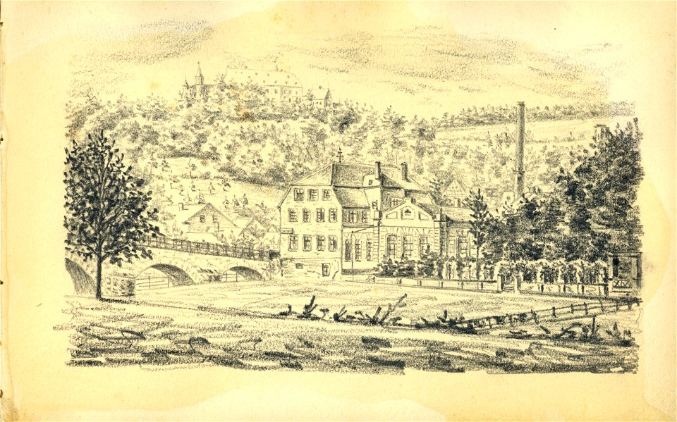 HUA-222094-Gezicht op het Hotel Bentheimer Hof en het Schloss Hohenlimburg bij Hagen Duitsland NB Blad uit het Schetsboek No 5 van Th Scharten 1892 1893 Het sche
