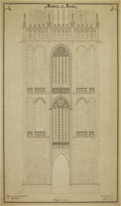 HUA-216776-Opstand van de westgevel van de eerste geleding en de eerste omgang van de Domtoren te Utrecht