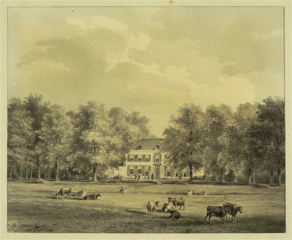 HUA-206343-Gezicht over een weiland op de voorgevel van het huis Oostbroek bij De Bilt