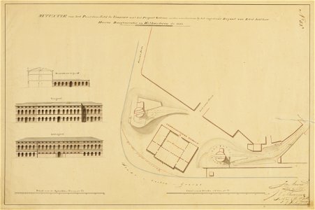 HUA-216314-Plattegrond van het Paardenveld te Utrecht met weergave van de bestaande bebouwing en het ontwerp voor een universiteitsgebouw met aanduiding van de a