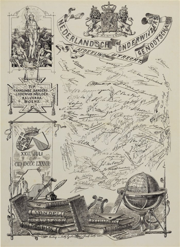 HUA-29160-Blad met handtekeningen van de deelnemers aan de vergadering van de afdeling Utrecht van het Nederlands Onderwijzers Genootschap