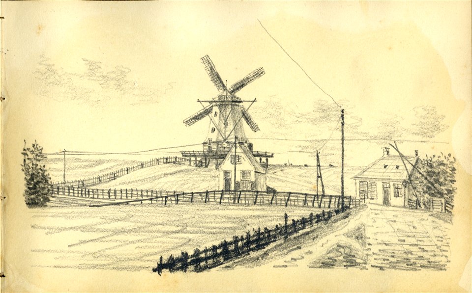 HUA-222085-Gezicht op de molen De Herder aan de Westerdijk te Medemblik Noord Holland NB Blad uit het Schetsboek No 5 van Th Scharten 1892 1893 Het schetsboek be