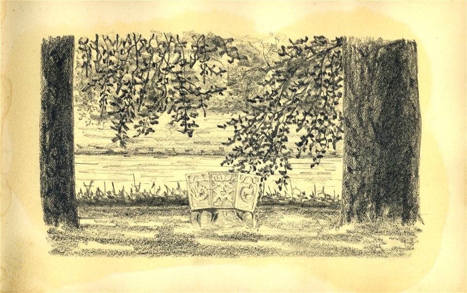 HUA-222073-Afbeelding van het doopvont van de voormalige Mariakapel te Darthuizen gemeente Leersum achter het kasteel BroekhuizenNB Blad uit het Schetsboek No 5 