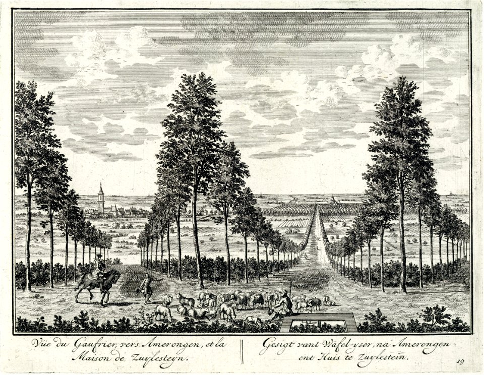 HUA-202188-Gezicht vanuit het zogenoemde Wafelijzer een bos met elkaar kruisende lanen op het gebied ten noordwesten van Amerongen met links in de verte Ameronge