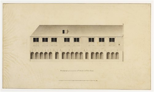 HUA-216462-Opstand van de westelijke arm van de kruisgang met verdieping van de Mariakerk te Utrecht