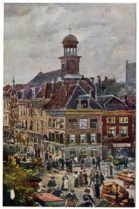 HUA-26195-Gezicht vanaf de bovenverdieping van een huis aan de Neude te Utrecht op het huizenblok op de hoek van de Potterstraat links en de Loeff Berchmakerstr