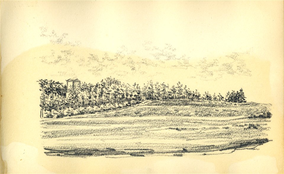 HUA-222081-Gezicht op de Donderberg bij Leersum met de graftombe van de familie NellesteynNB Blad uit het Schetsboek No 5 van Th Scharten 1892 1893 Het schetsboe