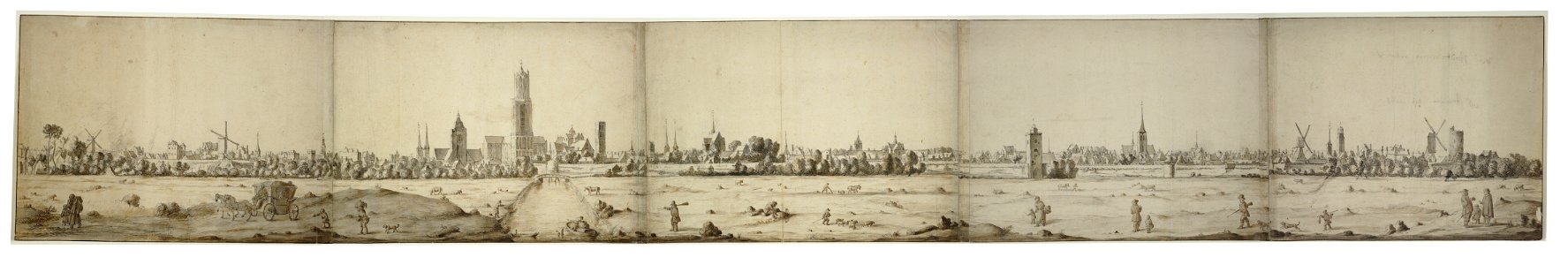 HUA-27570-Profiel van de stad Utrecht uit het westen gezien van de Catharijnepoort tot en met de BijlhouwerstorenVan links naar rechts zijn te herkennen de Cath
