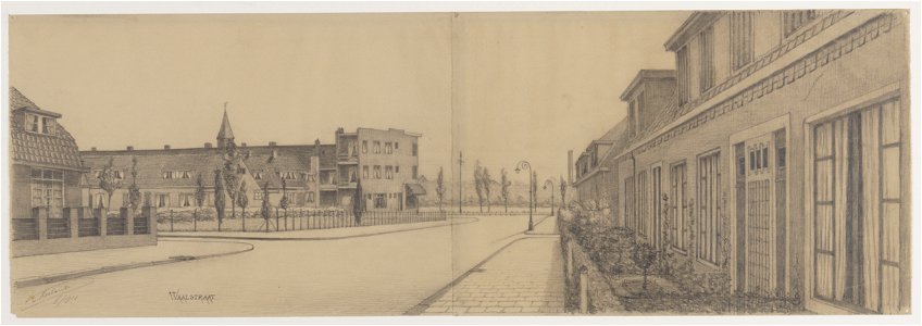 HUA-28316-Gezicht in de Waalstraat te Utrecht uit het westen met links de ingang van de Merwedestraat