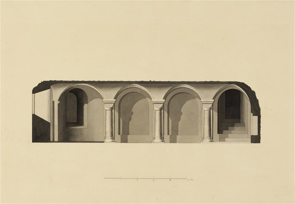 HUA-216438-Lengtedoorsnede van de crypte in de Pieterskerk te Utrecht