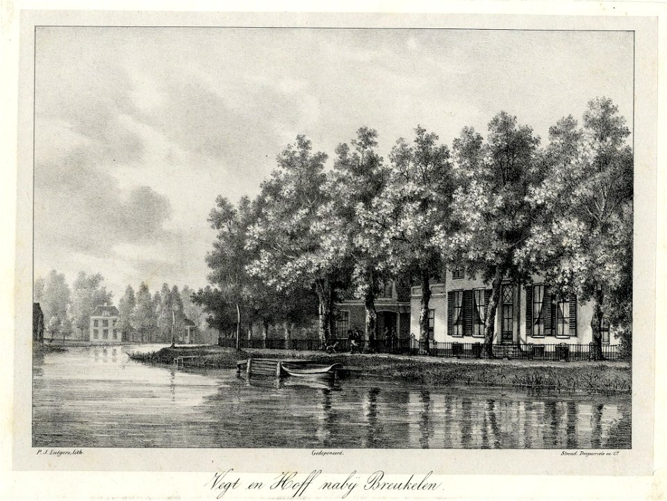 HUA-202034-Gezicht op een bocht van de Vecht bij Breukelen met rechts gedeeltelijk achter de bomen de voorgevel van het huis Vegt en Hoff