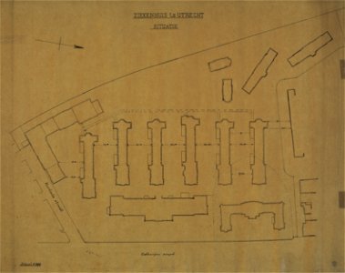 HUA-216866-Plattegrond van het bestaande gebouwencomplex en van de nieuw ontworpen gebouwen van het Algemeen Ziekenhuis Catharijnesingel 15 te Utrecht NB Het adr