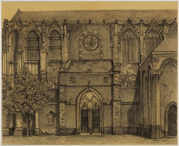 HUA-28663-Gezicht op de westgevel van de Domkerk op het Domplein te Utrecht uit het westen vóór de restauratie