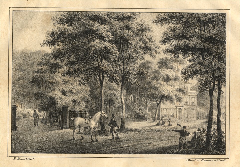 HUA-202021-Gezicht op de voorgevel van het huis Vrijheidslust te De Bilt met links het inrijhek en de oprijlaan