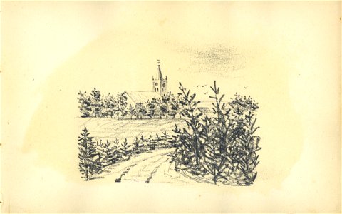 HUA-222058-Gezicht op de NH Heldringkerk Heldringsweg 10 te Hoenderloo Gelderland NB Blad uit het Schetsboek No 5 van Th Scharten 1892 1893 Het schetsboek bevat 
