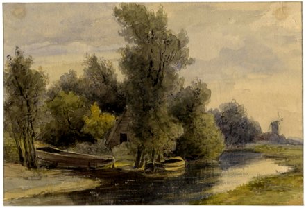 HUA-202789-Gezicht op het landschap nabij de Biltsestraatweg te Utrecht met rechts op de achtergrond een molen
