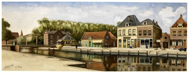 HUA-28332-Gezicht op de Vaartsche Rijn en de Westerkade te Utrecht met links de Jeremiebrug