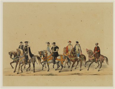 HUA-29058-Derde gedeelte van de maskerade van de studenten van de Utrechtse hogeschool op 17 juni 1846 voorstellende de intocht van prins Philips II in Utrecht 
