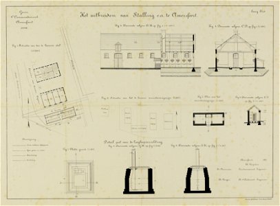 HUA-210020-Plattegrond doosneden en opstand van een te bouwen stalgebouw voor de Prins Willem III kazerne aan Grote Nachtegaalsteeg te Amersfoort alsmede platteg
