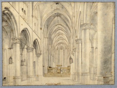 HUA-28599-Interieur van de Catharinakerk te Utrecht het schip en het koor uit het westen