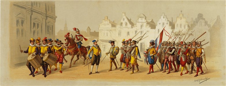 HUA-29167-Eerste blad van de maskerade van de studenten van het Utrechtsch Studenten Corps op 28 juni 1881 ter gelegenheid van het 49ste lustrum voorstellende d