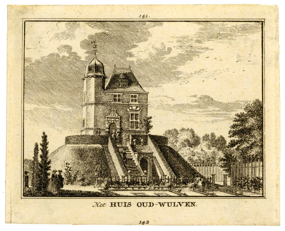 HUA-202090-Gezicht op het huis Oud Wulven bij Houten gebouwd in 1643 op een kunstmatige verhoging