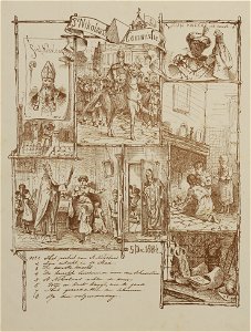 HUA-29177-Blad met diverse Sinterklaastaferelen afgebeeld op een plaat van de St Nicolaascommissie te Utrecht